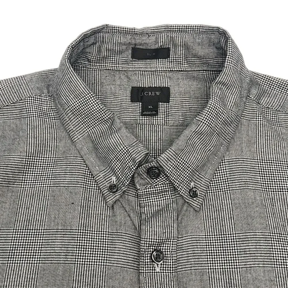 J Crew Shirt Slim Lightweight Flannel Cotton Sz XL Black White Plaid Check Men